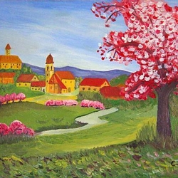 Dorf im Frühling